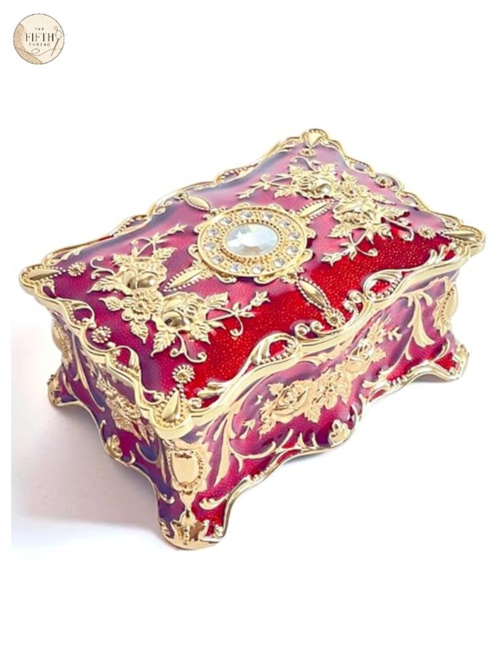 Vintage Zinc Alloy Jewelry Chest Velvet Lined Pastoral Jewelry Box Organizer